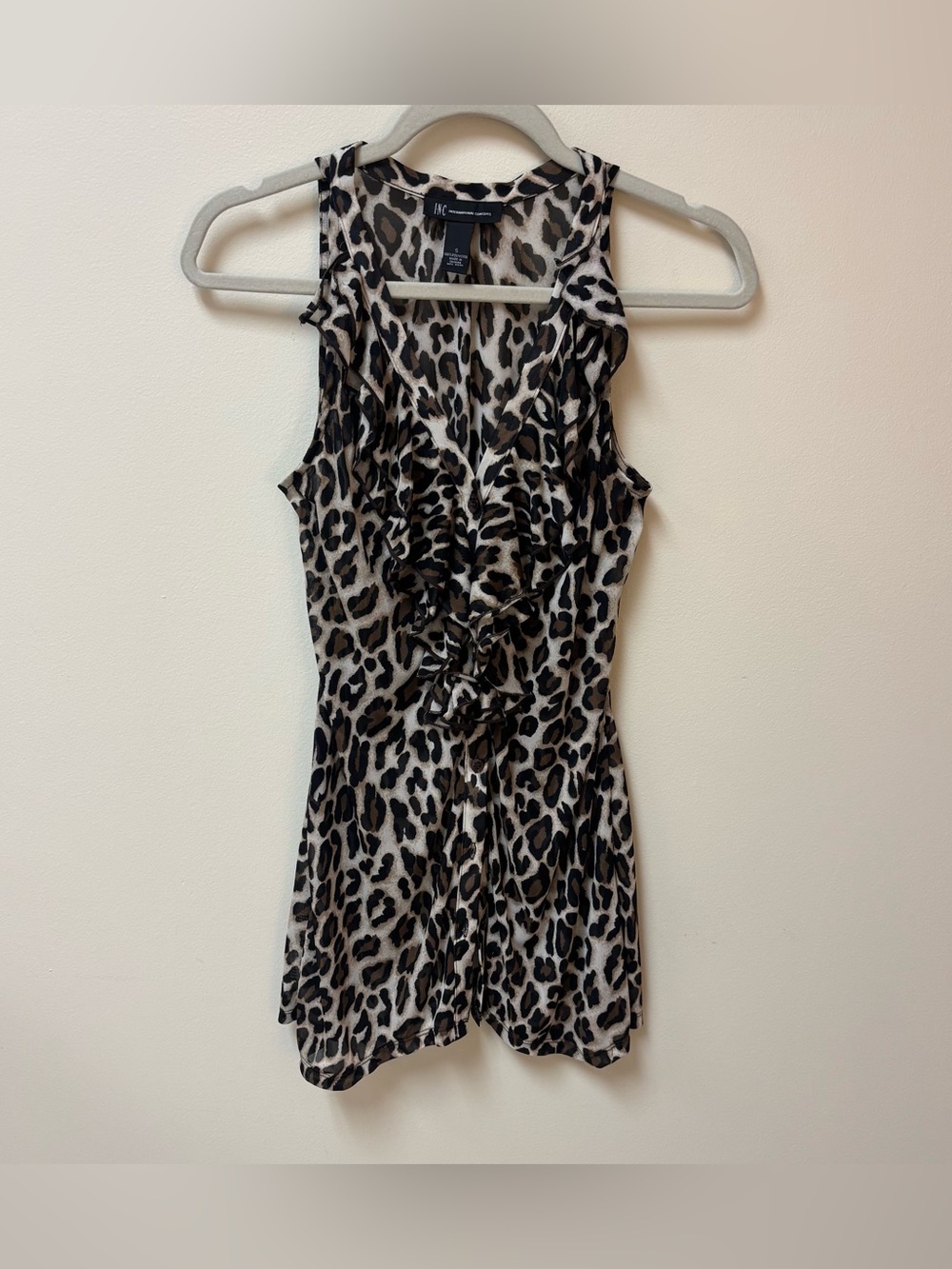 INC International Concepts Blouse Leopard Ruffle Sheer Size Small